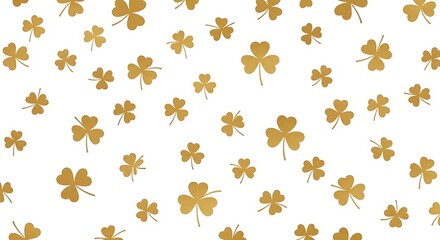 Obraz premium Seamless Gold Shamrock Pattern on White Background - Elegant St. Patrick's Day Clover Background