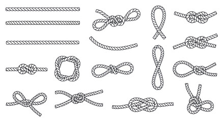 Collection of Nautical Knots and Ropes Hand Drawn Illustration © din