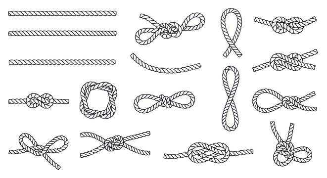Collection of Nautical Knots and Ropes Hand Drawn Illustration