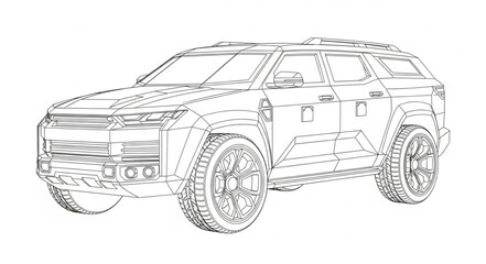 Detailed sketch of a modern SUV vehicle design.