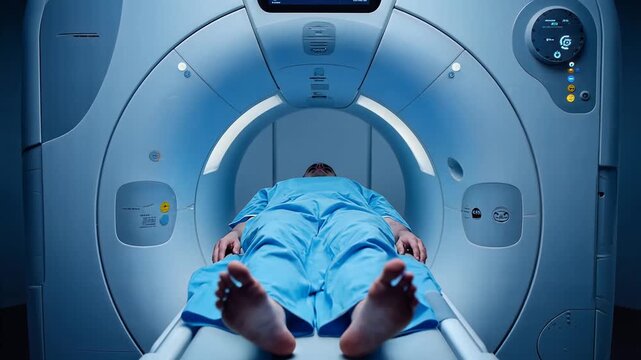 Patient Undergoing CT Scan in Modern Hospital for Medical Diagnosis and Health Check-up.