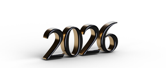 Stylish 2026 design with gold and black accents. Perfect for new year greetings, future concepts, and marketing material © vegefox.com