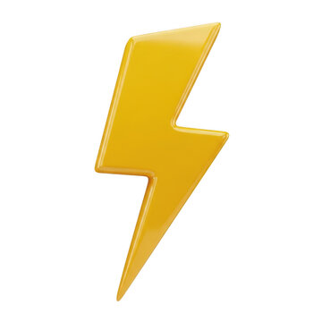 Bright yellow lightning bolt isolated on transparent background