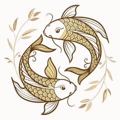 Golden koi fish swimming in circle with leaves golden fish © MST SABLRON