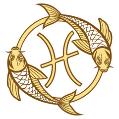 Golden zodiac symbol for pisces with two fish 1 © MST SABLRON