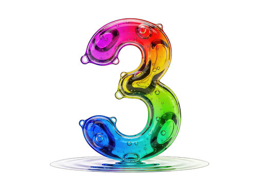 Vibrant Rainbow Number 3 with Floating Bubbles, PNG Cut-out
