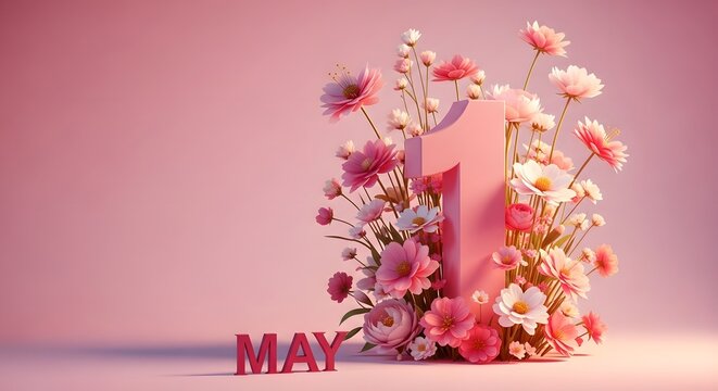 A pink floral arrangement with the word may in front of a large number one