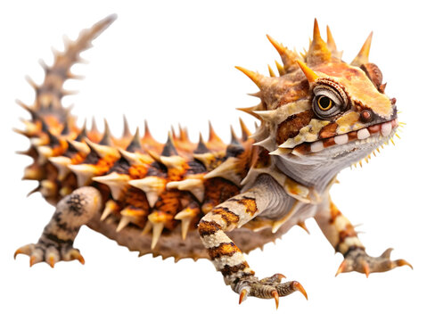 Cute baby thorny devil lizard with spiky scales isolated on transparent background