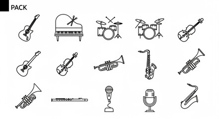 Collection of Hand Drawn Musical Instruments Vector Pack. © Plus