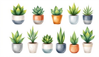 Fototapeta premium Watercolor Succulent Plant Sticker Sheet