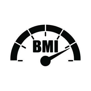A black and white illustration depicting a bmi gauge with a needle pointing