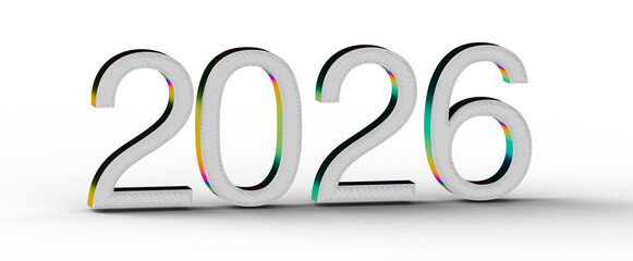 2026 year number design with a modern look. Colorful accent and white background. Perfect for new year greetings and ill © vegefox.com