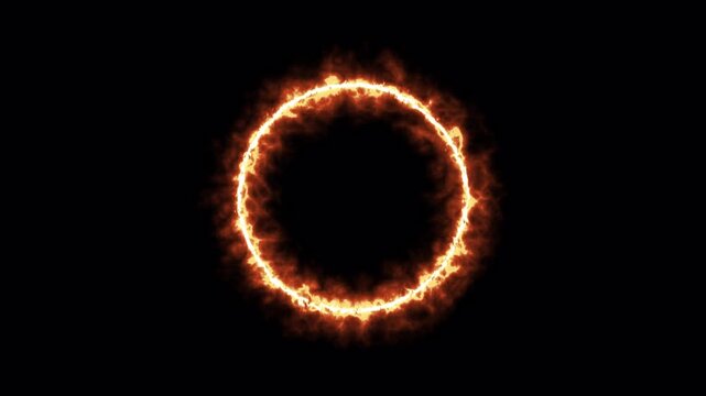 Abstract fire plasma ring on isolated black background. Circling a glowing portal. 4k animation on alpha channel.