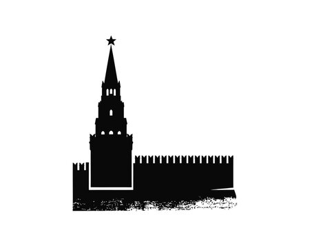A stark silhouette of the spired Kremlin towers and fortified walls