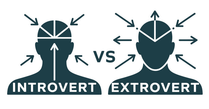 Visual comparison of introvert and extrovert energy sources illustrated with head silhouettes
