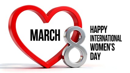 Red heart symbol framing the number eight celebrates happy international women's day on march eighth