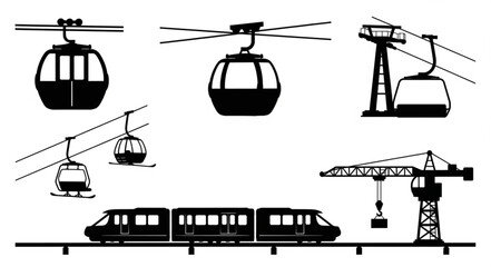 Collection of transportation icons including cable cars and train. © Dion