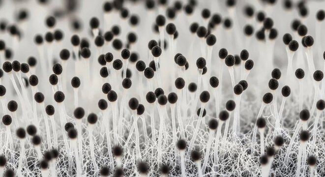 Extreme close-up of pin mold (Mucor) with sporangiophores