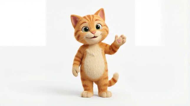 Cute cartoon cat mascots waving isolated on white background