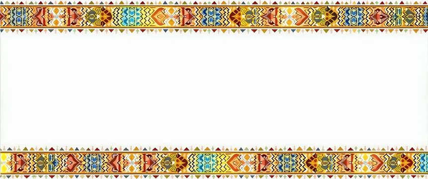 Colorful geometric patterns gently animate along the borders of a blank canvas as the camera slowly pans, creating a vibrant, artistic, and cultural backdrop ideal for copy space.