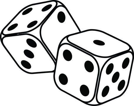 Two white, three-dimensional, detailed dice showing various pips are positioned closely together in a slight tumble against a white background.
