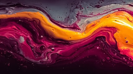 Painting of a wave with a purple and orange color. The painting has a lot of texture and seems to be abstract