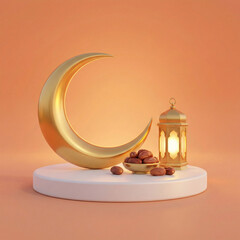 Ramadan Iftar Dates, Water, and Crescent Moon © Saffan