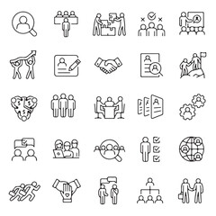 Fototapeta premium Teamwork & Collaboration Line Icons Set – Business, HR, Leadership