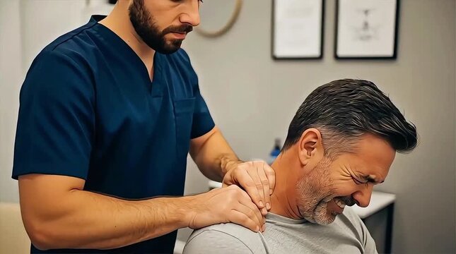 Chiropractor adjusting patient's neck during pain therapy session
