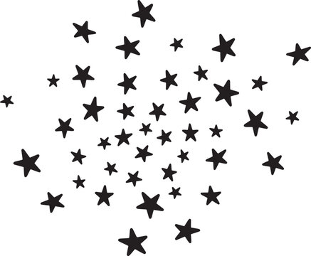 Scattered black stars isolated on transparent background