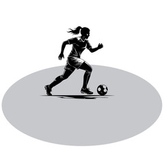 Obraz premium Female Soccer Player Dribbling Ball – Sports Silhouette Illustration