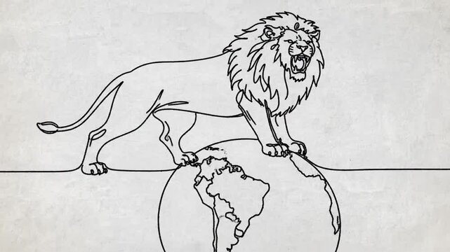 Minimalist continuous line art of cat on South America map