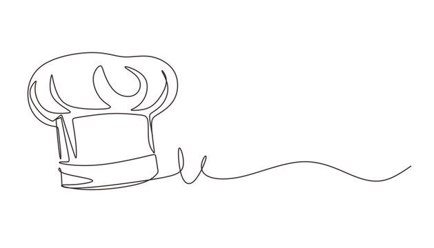 One single line drawing of chef hat or cap for restaurant vector graphic illustration. Elegant cafe badge concept. Modern continuous line draw design street Hand drawn one line vector. Editable stroke