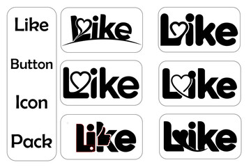Variations of like button designs in different styles and formats isolated on white background