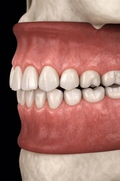 Human jaw model with malocclusion and crowded teeth orthodontic problem concept
