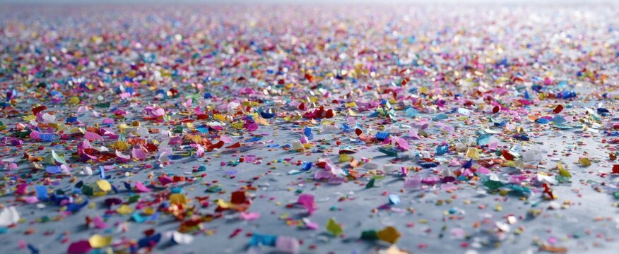Colorful confetti scattered across a floor background for celebration and party design, event backdrop and festive texture