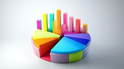 Obraz premium Colorful 3d pie chart with bars on white background
