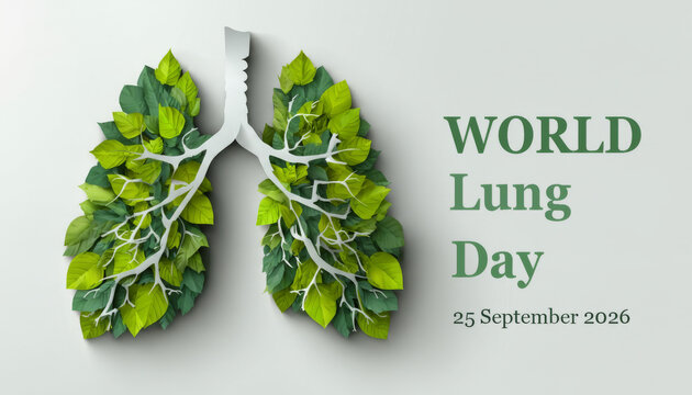 World Lung Day September 25 2026 Green Leaves Forming Human Lungs Shape on Light Background