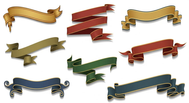 Collection of decorative ribbons and banners for design.