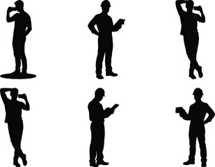 Silhouettes of people using various handheld devices and taking photos