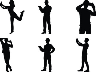 Six silhouettes of people in various dynamic poses and gestures