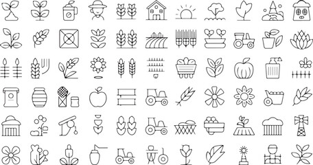 agriculture farm icon set tractors barns animals produce and tools © AIcon Star