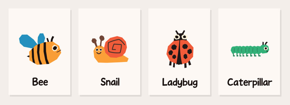 Insect poster with bee ladybug snail and beetle whimsical. Cute insect artwork for kids posters stickers and prints.