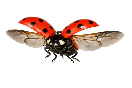 Ladybug flying with red wings opening, transparent background