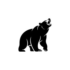 Fototapeta premium Roaring Bear Silhouette Black and White Wildlife Illustration