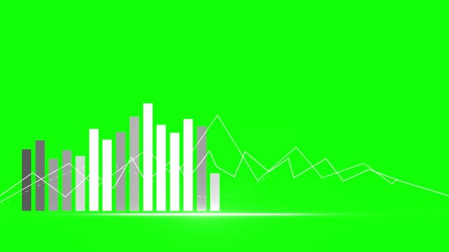 Monochrome bar and line chart abstract animation, Abstract financial chart composition combining vertical bar chart