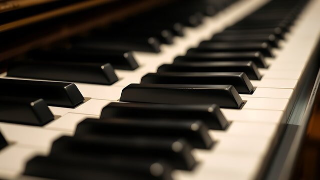 Close-up of piano keys in black and white pattern, elegant musical instrument detail. lifestyle magazines, social media lookbooks, designed for influencer and brand collaborations.