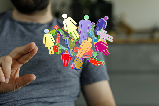 Abstract image of colorful figures symbolizing community and human connection. Illustrating concepts such as unity, tog