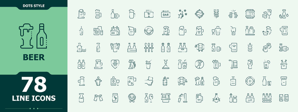 Beer vector line icon set. Contains outline symbols like brew, brewer, beverage, drink and more. Bar icon set. Icons for UI design. Editable stroke. Pixel Perfect.
