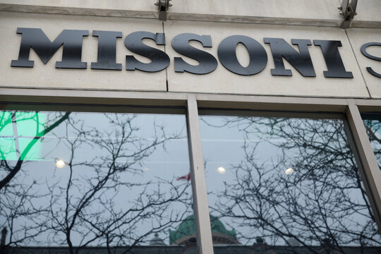 sign outside Presentation Gallery for Missoni Sky, a condo development, at 145-149 King St E (Market Lane Park side), Toronto